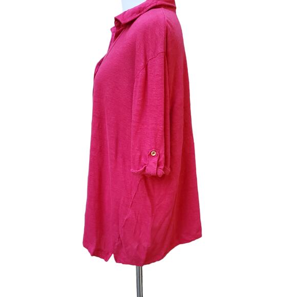 Chico's Sz 4 Pink Linen Collared Polo Shirt Top Short Sleeve Snap Closure Sz XXL - Picture 7 of 10